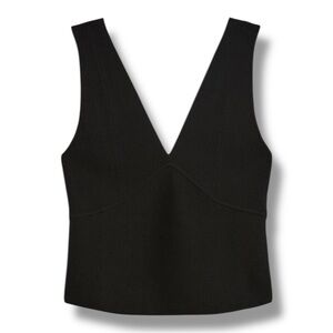 Banana Republic Factory Black Ribbed Knit Deep V Sweater Crop Tank Top Sz Small